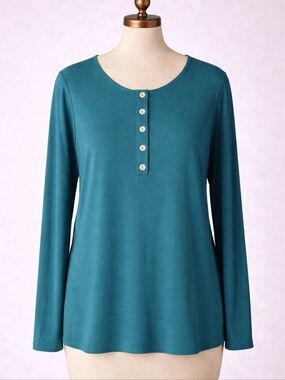 Soft Teal‎ Henley Long Sleeve Top | Zenana | XL